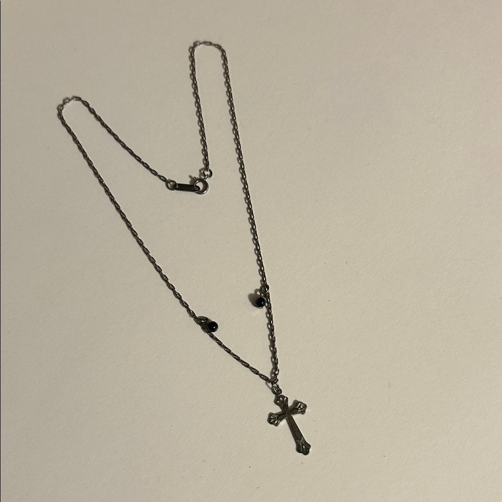 Vintage Antique Sterling Silver Cross Pendant Necklace 1" Cross